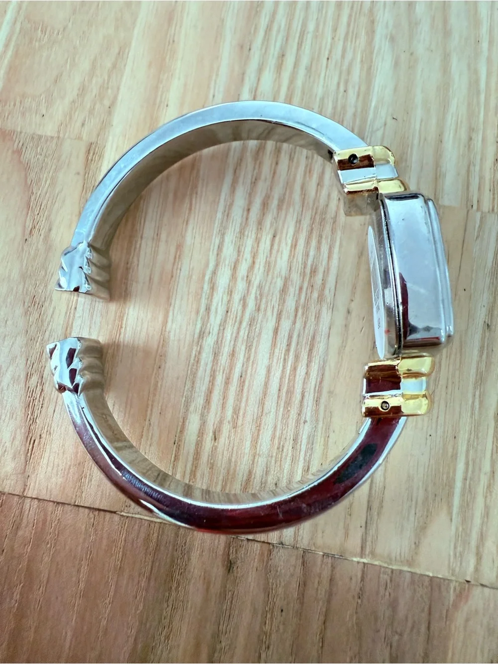 Vivani ladies square two tone cuff bracelet watch NEW BATTERY